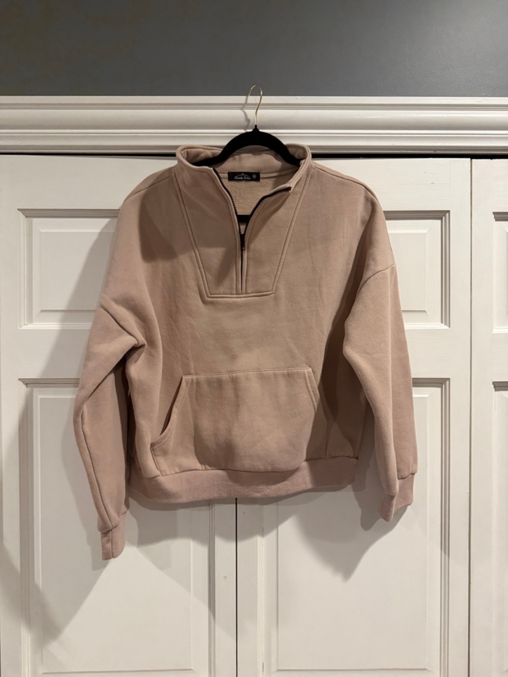Women's Beige Quarter-Zip Pullover Hoodie